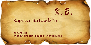 Kapsza Balabán névjegykártya